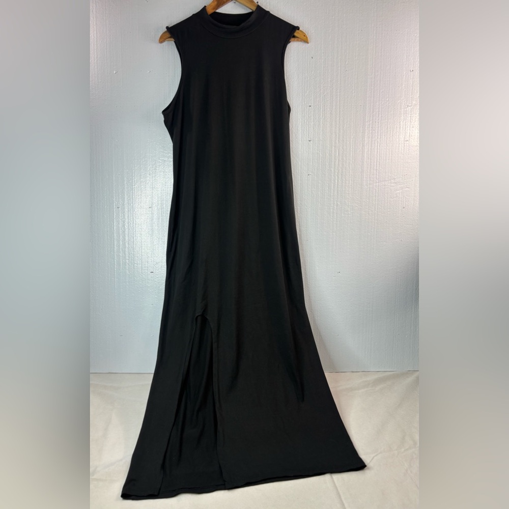 Absolutely It 2X High Neck Sleeveless Black Maxi Dress Loungewear